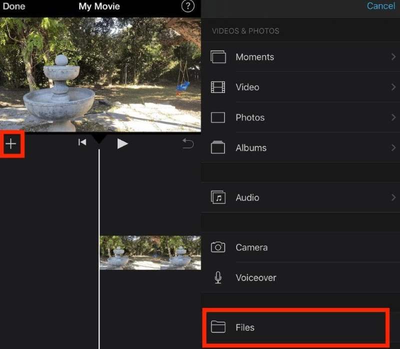 iMovieにファイルを追加