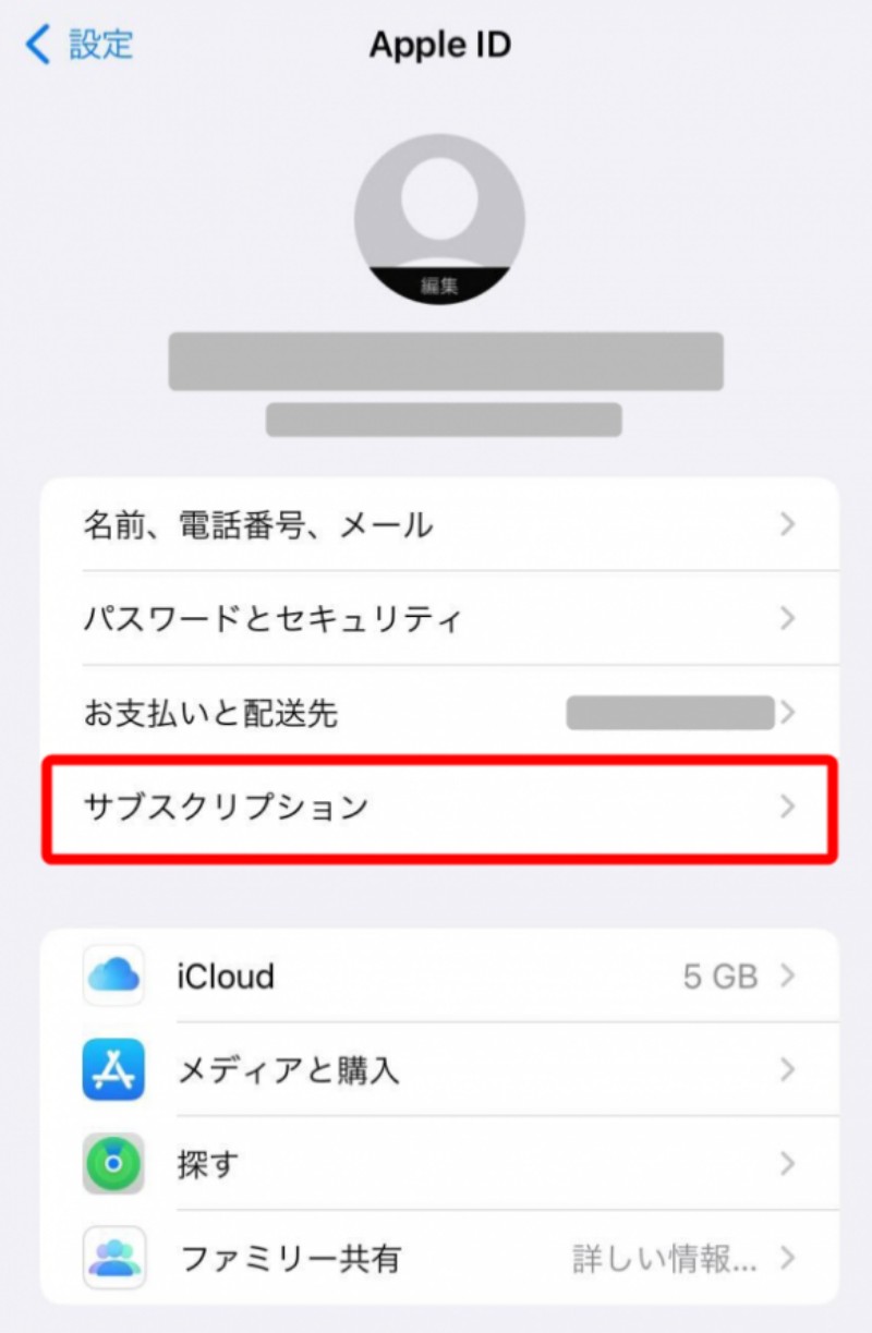 「サブスクリプション」をタップ