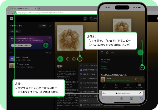Spotify WebプレーヤーからURLをコピー